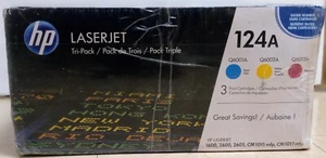HP 124A Oryginalne trójpak kasety z tonerem Laserjet (cyjan żółty purpurowy) zapieczętowane - Zdjęcie 1 z 6