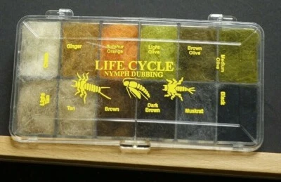 Life Cycle Nymph Dub Box Wapsi USA Haar & Ultra Bright Mischung Box 12 Farben - Bild 1 von 3