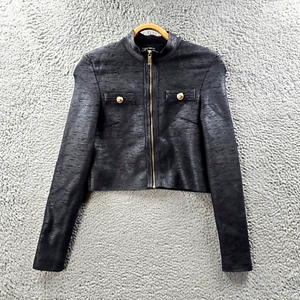 Karen Millen Womens Crop Jacket Size XS Black Textured Stretch Knit Long Sleeve - Picture 1 of 14