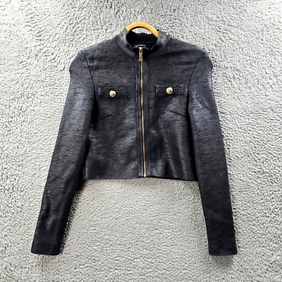 Karen Millen Womens Crop Jacket Size XS Black Textured Stretch Knit Long Sleeve - Image 1 of 4