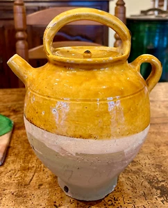 FRENCH ANTIQUE CONFIT PITCHER EARTHENWARE POTTERY CERAMIC CRUCHE JUG TERRA COTTA - Picture 1 of 16