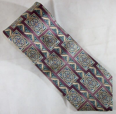 BILL BLASS Purple & Green Floral Baroque Silk Neck Tie 57" Long x 4" Wide (E802) - Image 1 of 3
