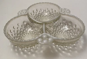 Vintage Anchor Hocking Moonstone Clear Opalescent 6" Clover Shape 3 Part Relish - Picture 1 of 3