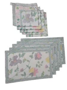 Bloomingdales Place Mat and Napkin 5 Sets Floral Pastel 100% Cotton - Picture 1 of 9