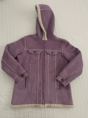 CHAQUETA CON CAPUCHA Y CREMALLERA GAP KIDS IMITACIÓN GAMUZA COMPLETA FORRADA SHERPA PÚRPURA TALLA 10 L Foto 1 de 4