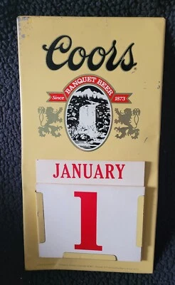 1985 Coors Beer Metal Advertising Calendar Waterfall Scene - Image 1 of 4