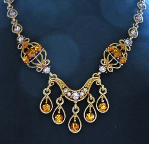 klasse Strass Collier Kette mit Anhänger 41 - 48 cm ModeSchmuck gold bernstein - Bild 1 von 4