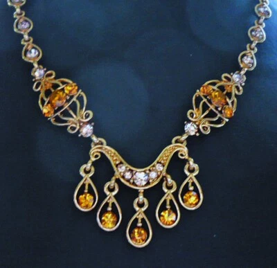 klasse Strass Collier Kette mit Anhänger 41 - 48 cm ModeSchmuck gold bernstein - Bild 1 von 4