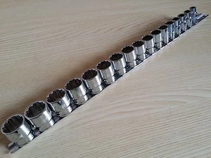 17pc 3/8" Socket Set on Rail for Ratchet Drivers Torque Wrench Nut Bolt Screw - Picture 1 of 10