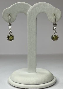 BALTIC AMBER Silver Earrings.GREENISH Amber Stone Earrings with Sterling Silver - Picture 1 of 8