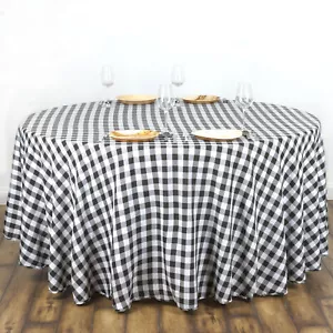 Black White Buffalo Plaid 108" ROUND Polyester Tablecloth Checkered Table Linens - Picture 1 of 8