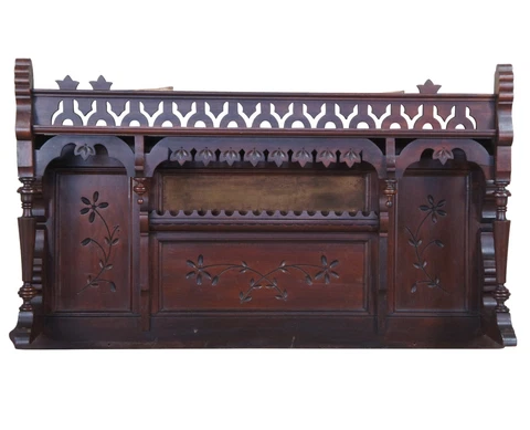 Antique Victorian Walnut Carved Organ Buffet Sideboard Backsplash Pediment 45" Cover