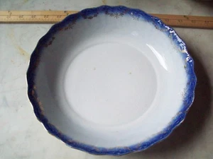 RARE Antique SAXON CHINA Flow Blue  Gold Trim Swag  - Serving Bowl  - Picture 1 of 3