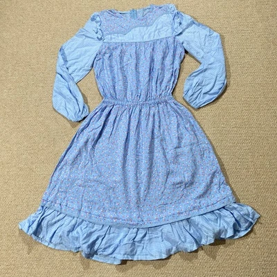 Vestido vintage años 60 para mujer talla 6 UK azul floral fluido manga larga años 60 70 Foto 1 de 4