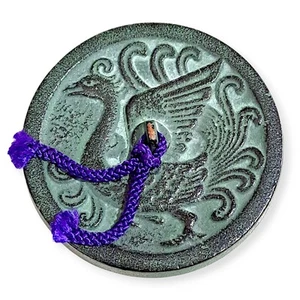 Japanese Iron Paperweight Bunchin Crane Phoenix Nanbu Tekki Award Calligraphy C3 - Picture 1 of 8