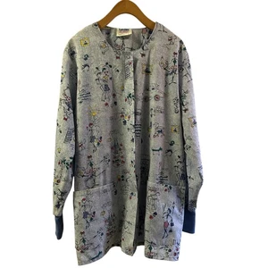 Vtg Women's Landau Art Works Snap Front Scrub Lab Coat Size L Made in the USA - Picture 1 of 9