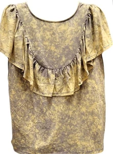Hayden Los Angeles Bluse Damen groß gelb grau Batik Rüschen Top Boho Chic - Bild 1 von 9