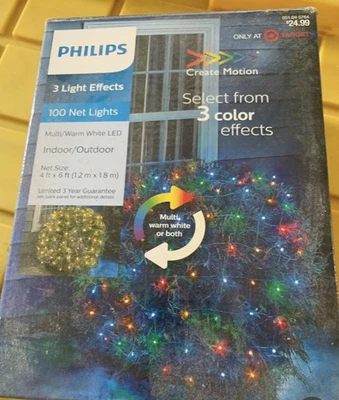 Philips Create Motion 100 luces de red LED 4 pies x 6 pies cable LED blanco cálido múltiple Foto 1 de 4