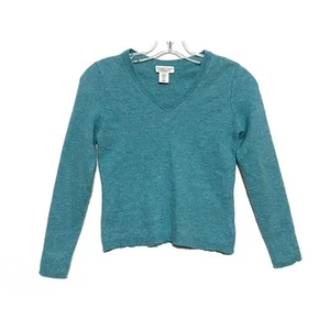Adrienne Vittadini V Neck Sweater 100% 2 Ply Cashmere Blue Pullover Girls XL - Picture 1 of 5