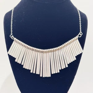 Silver Tone Bib Fringe Festival Boho Necklace NEW - Picture 1 of 11