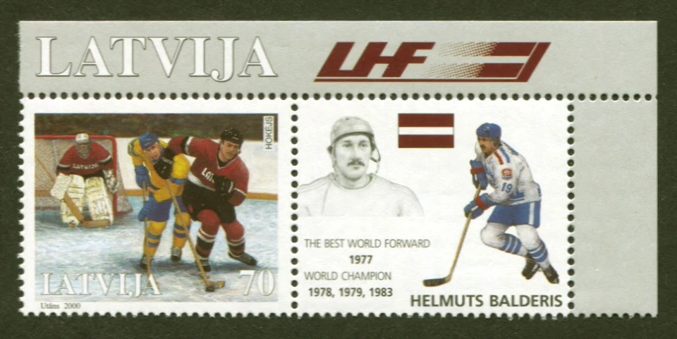 Letônia Scott# 505, Hóquei no Gelo, Selo MNH MUITO BOM ESTADO/MNH + Etiqueta Anexada, SCV: US$ 3,25 - Imagem 1 de 1