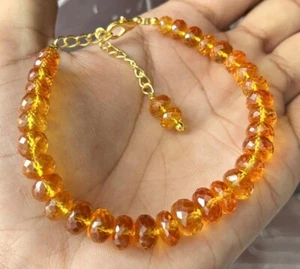 Padparadscha Sapphire 925 Sterling Silver Bracelet Rondelle Gemstone Beads 6-8mm - Picture 1 of 4