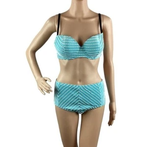 Betsey Johnson Allure Stripe High Waist Bikini Size M Blue - Bild 1 von 9