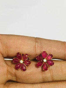 Pendiente de diamantes de moissanita con piedras preciosas de rubí Pendiente de plata 925 - Imagen 1 de 4