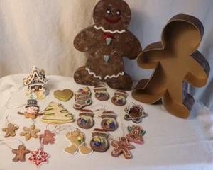 Gingerbread Lot Collection Paper Mache Container & Holiday 16 Cookie ornaments - Picture 1 of 7