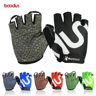 BOODUN Radfahren Halbe Finger Handschuhe Sport Silikon Anti-Rutsch Atmungsaktiv Guantes