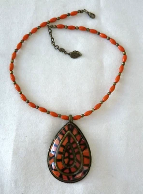 Firmado ROBERT ROSE Estilo Suroeste Lágrima Colgante Collar Cuentas Acrílicas 16" Foto 1 de 4