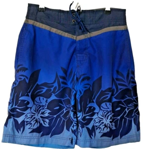 Men's Swim Trunks Board Shorts Size 30 Blue Ombre Floral Hook/Loop No Boundaries - Picture 1 of 7