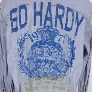 Camisa abotonada para hombre talla XL Ed Hardy Seattle a rayas tigre bordada - Imagen 1 de 9