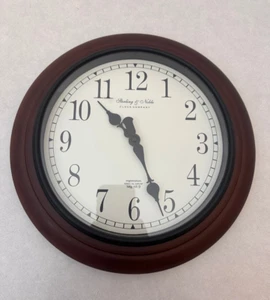 12" Round Wall Clock - Dark Brown Wood Frame - Sterling & Noble - Picture 1 of 8