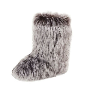 Faux Fur Boots Women Fuzzy Round Toe Winter Snow Boots Size 8 Mid-Calf Boots