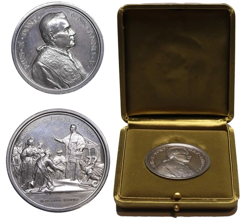 Pope Pius X Silver Medal 1908 Rare Vatican Papal States Original Rome Cover