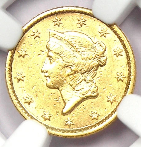 1853 Liberty Gold Dollar G$1 - Certified NGC AU Detail - Rare Early Gold Coin! Cover
