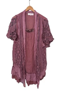 Pretty Angel Tunic Womens XL Mauve Silk Blend Lagenlook Lace Crochet Boho Hippie - Picture 1 of 11