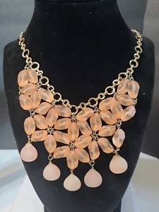Vintage Goldtone Coldwater Creek Peach Flowers And Pink Tear Drop Necklace. - Picture 1 of 9