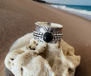 Anillo Giratorio Meditación Ansiedad Meditación Ónix Negro Talla 6.5 - Plateado 925 - Nuevo - Imagen 1 de 4
