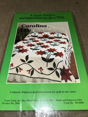 NEW Yours Truly Double Queen King Quilt Pattern "Carolina Lily" #3941 - Image 1 of 3