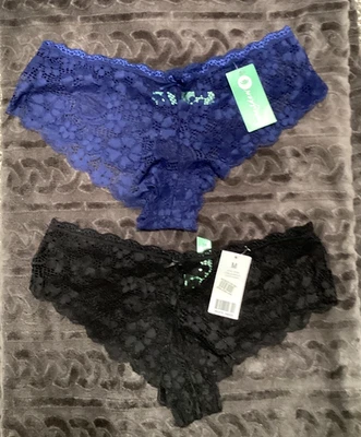 2 Pr Honeydew Lace Thongs Panties Sz M Black Blue Nordstroms Camelia Hipster NWT - Image 1 of 3