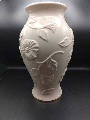 Jarrón Lenox Marfil Porcelana Amapolas Repujado 10" Borde Dorado Americano Por Diseño Foto 1 de 4