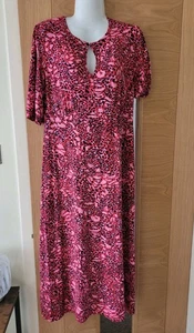 Roman Size 14 Stretch Pink/red/navy Animal Print Midi Dress. BMWT - Picture 1 of 8