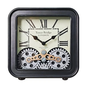 Desk Clock Vintage Metal Table Clocks with Moving Gears, Silent Retro Industr... - Picture 1 of 8
