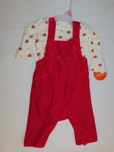 6-9 Monate Säugling Kleinkind Mädchen Outfit Blume creme Oberteil rot Samt Overall Hose - Bild 1 von 6