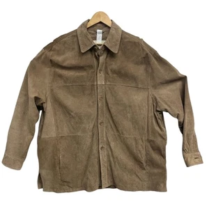 Pronto Uomo Beige Suede Leather Button-Up Jacket shacket Collared Mens 2X xxl - Picture 1 of 18