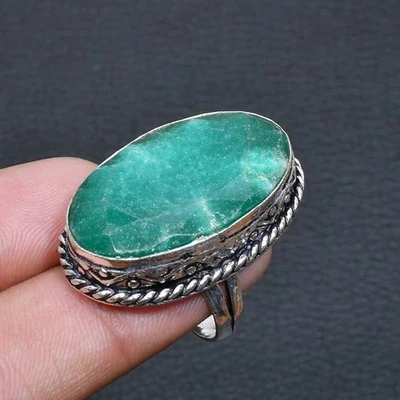 Anillo Joyería Esmeralda Hecho a Mano Talla EE. UU. 7,5 W806 Foto 1 de 3