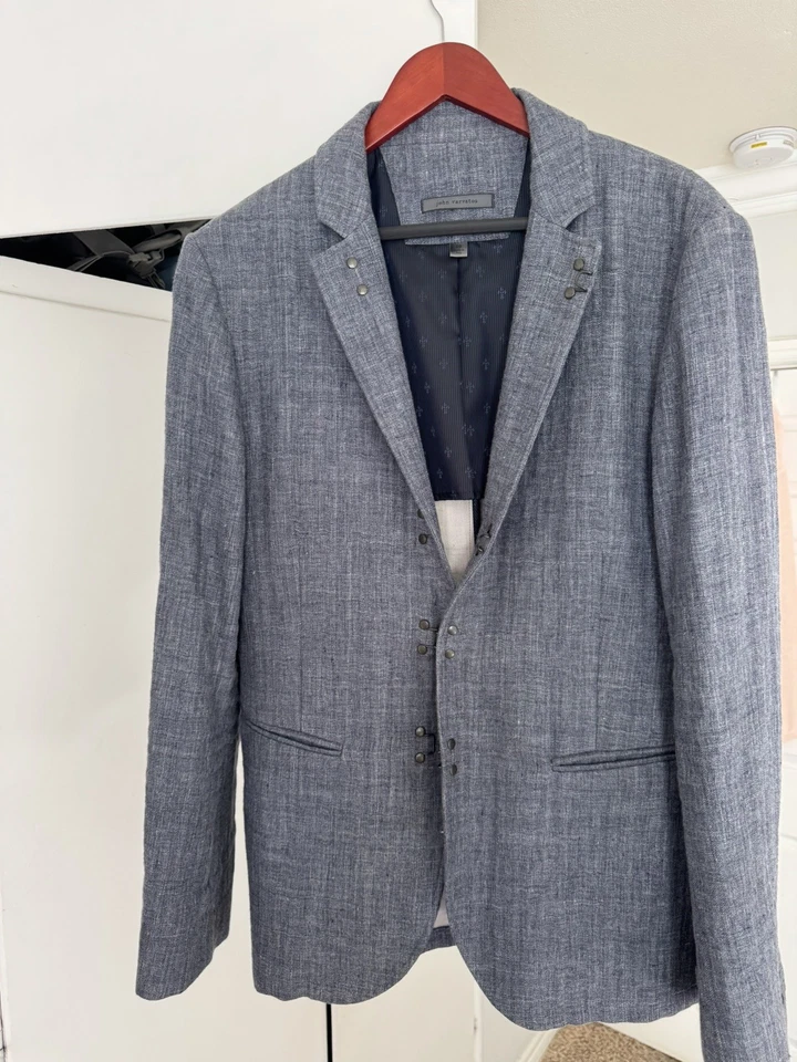 John Varvatos • Blazer de un solo pecho gris jaspeado de lino/mezcla para hombre US40/EU50 Foto 1 de 4