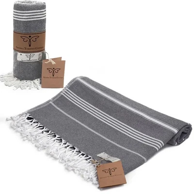 Turkish Cotton Oversized Beach Towel 37x71 | Soft Absorbent Quick Dry | Luxury - Image 1 of 4